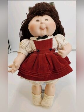Classic Red Corduroy Dress Doll with Cream Outfit